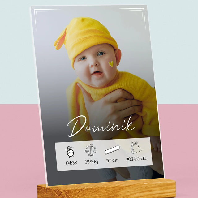 Születési Emléklap: Adatok, Keret - Akrilüvegre Nyomtatott Kép