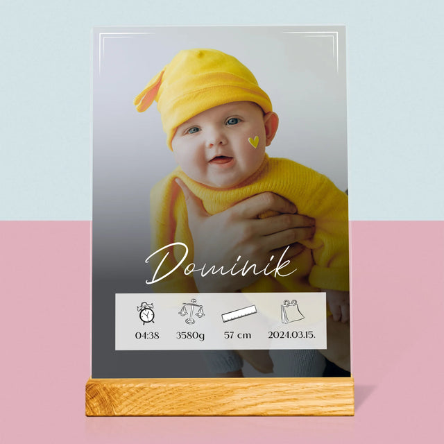 Születési Emléklap: Adatok, Keret - Akrilüvegre Nyomtatott Kép