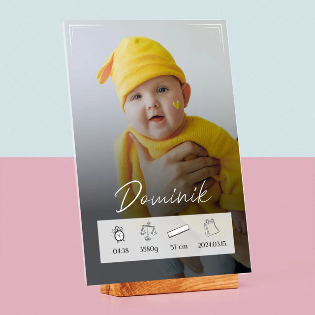 Születési Emléklap: Adatok, Keret - Akrilüvegre Nyomtatott Kép
