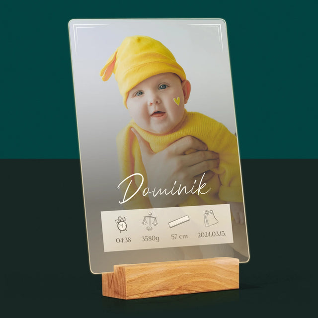 Születési Emléklap: Adatok, Keret - Akrilüvegre Nyomtatott Kép