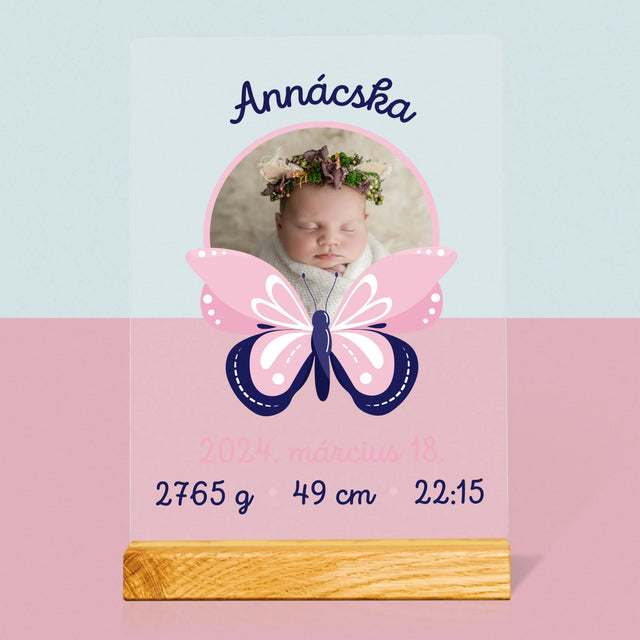 Születési Emléklap: Irat Pillangó - Akrilüvegre Nyomtatott Kép