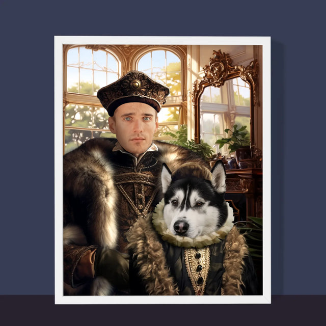 Királyi Portré: Nemes Háziállattal - Keretes Nyomtatott Kép 30X40