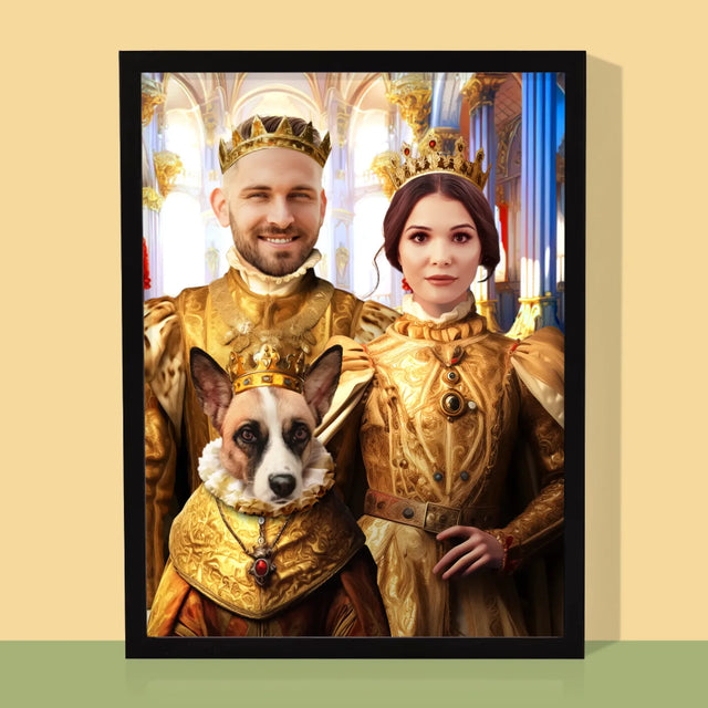 Királyi Portré: Király És Királynő Háziállattal - Keretes Nyomtatott Kép 30X40