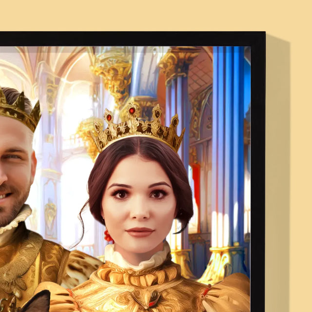 Királyi Portré: Király És Királynő Háziállattal - Keretes Nyomtatott Kép 30X40