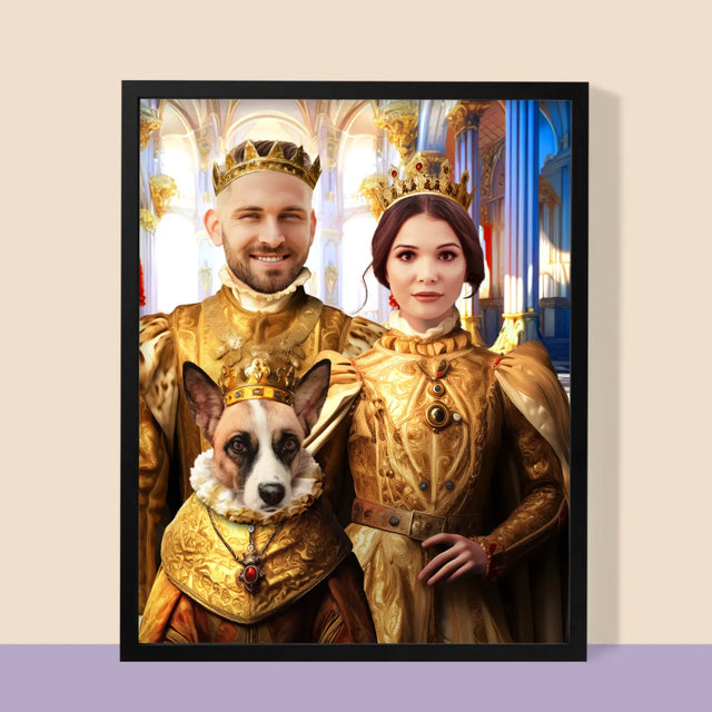Királyi Portré: Király És Királynő Háziállattal - Keretes Nyomtatott Kép 30X40