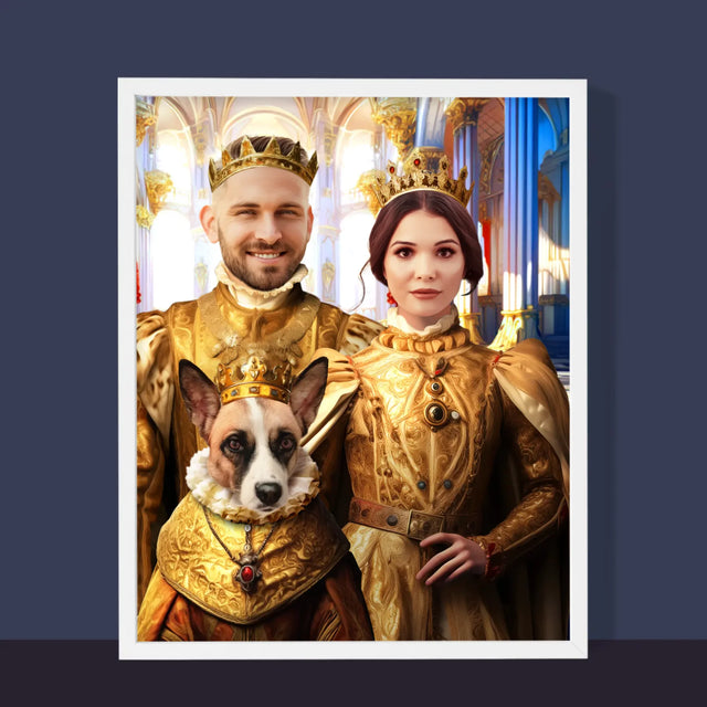 Királyi Portré: Király És Királynő Háziállattal - Keretes Nyomtatott Kép 30X40