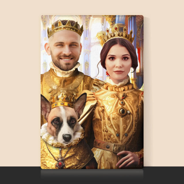 Királyi Portré: Király És Királynő Háziállattal - Keretes Nyomtatott Kép 30X40