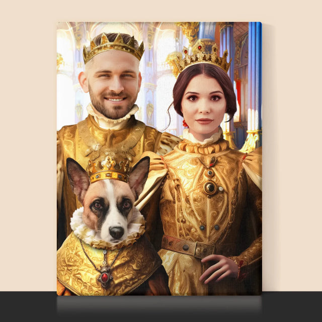 Királyi Portré: Király És Királynő Háziállattal - Keretes Nyomtatott Kép 30X40