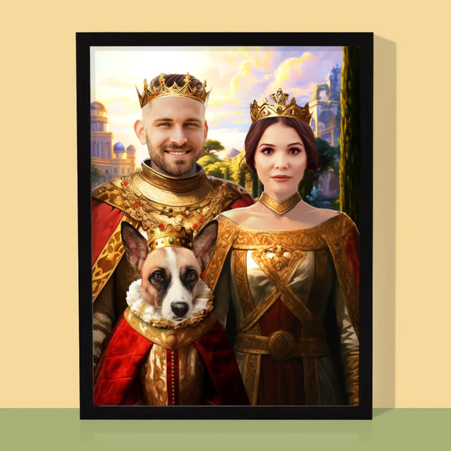 Királyi Portré: Királyi Pár Háziállattal - Keretes Nyomtatott Kép 30X40