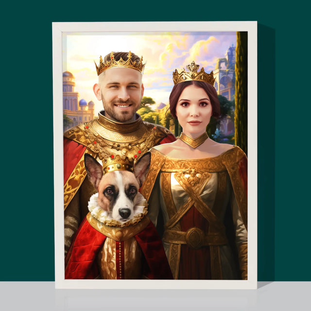 Királyi Portré: Királyi Pár Háziállattal - Keretes Nyomtatott Kép 30X40