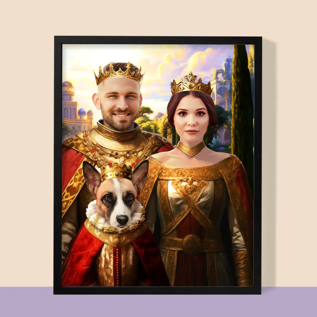 Királyi Portré: Királyi Pár Háziállattal - Keretes Nyomtatott Kép 30X40