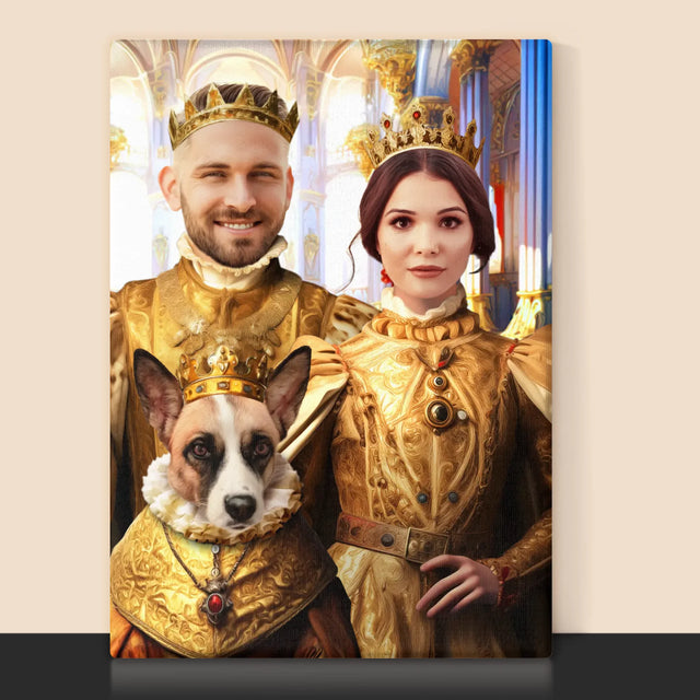 Királyi Portré: Király És Királynő Háziállattal - Keretes Nyomtatott Kép 30X40