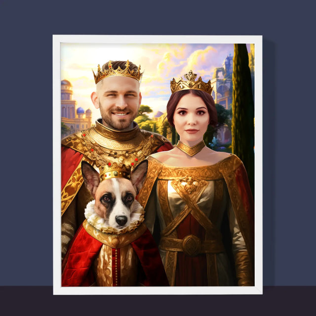 Királyi Portré: Királyi Pár Háziállattal - Keretes Nyomtatott Kép 30X40