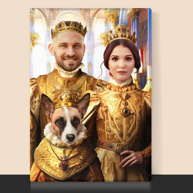 Királyi Portré: Király És Királynő Háziállattal - Keretes Nyomtatott Kép 30X40