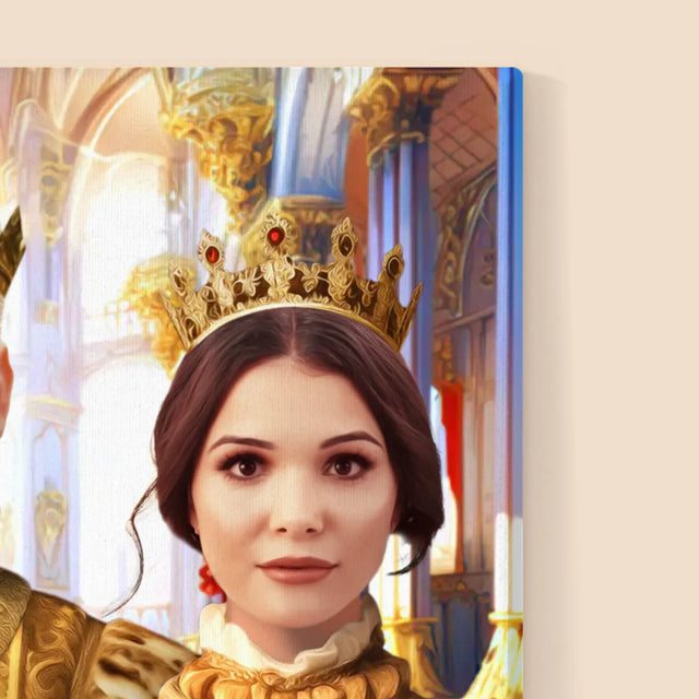 Királyi Portré: Király És Királynő Háziállattal - Keretes Nyomtatott Kép 30X40