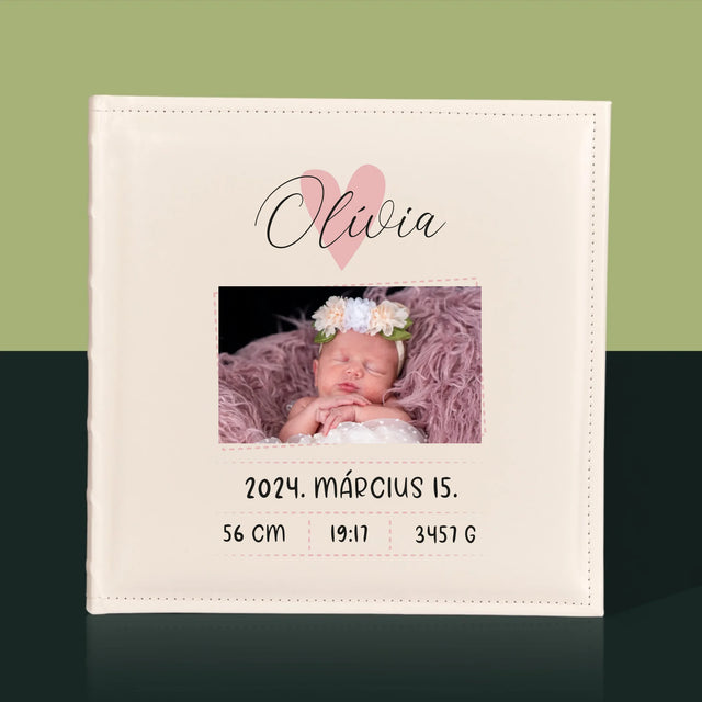 Születési Emléklap: Adatok, Szívecske, Lány - Fotóalbum
