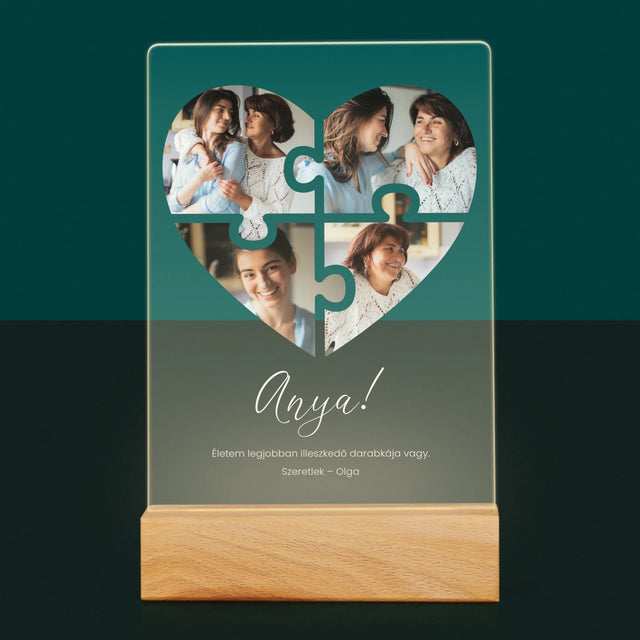 Fotókollázs: Szív Alakú Kirakó Anyának - Akrilüvegre Nyomtatott Kép