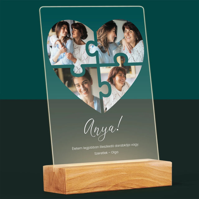 Fotókollázs: Szív Alakú Kirakó Anyának - Akrilüvegre Nyomtatott Kép