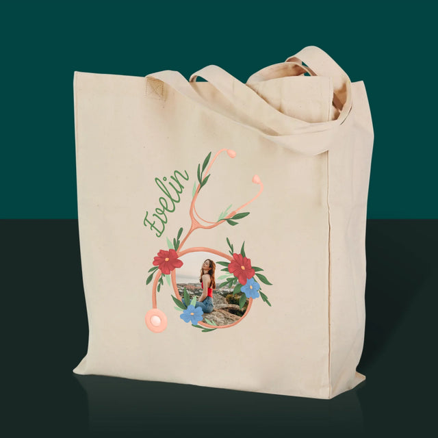 Fotó És Felirat: Sztetoszkóp Virágok - Vászontáska