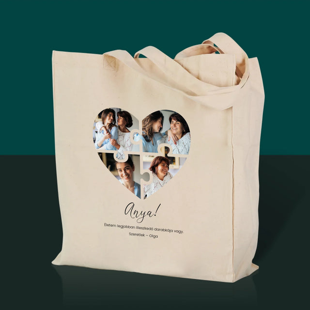 Fotókollázs: Szív Alakú Kirakó Anyának - Vászontáska