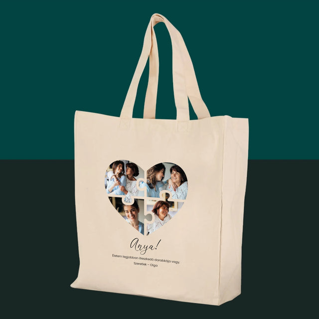 Fotókollázs: Szív Alakú Kirakó Anyának - Vászontáska