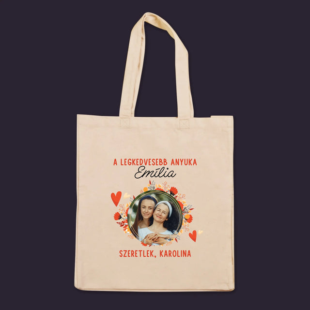 Fotó És Felirat: A Legkedvesebb Anyuka - Vászontáska