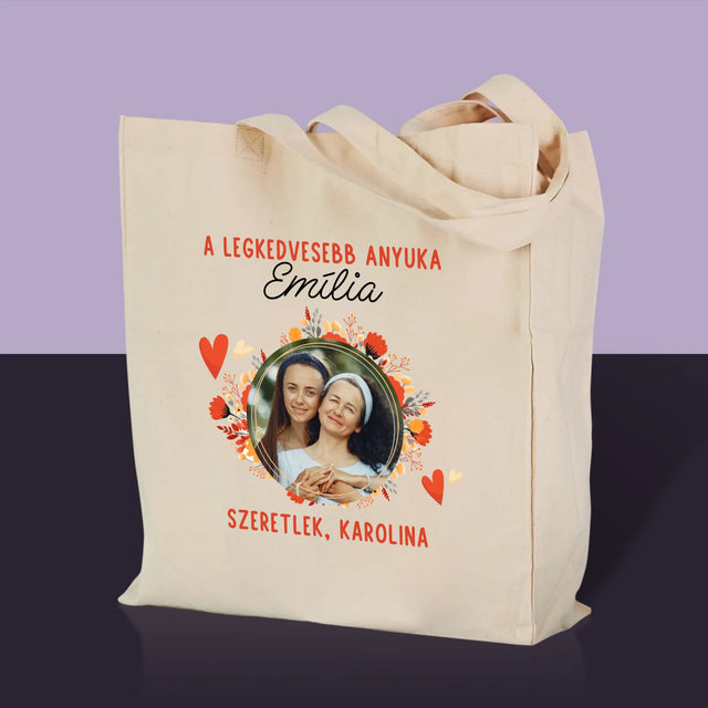 Fotó És Felirat: A Legkedvesebb Anyuka - Vászontáska
