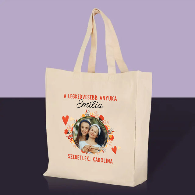 Fotó És Felirat: A Legkedvesebb Anyuka - Vászontáska