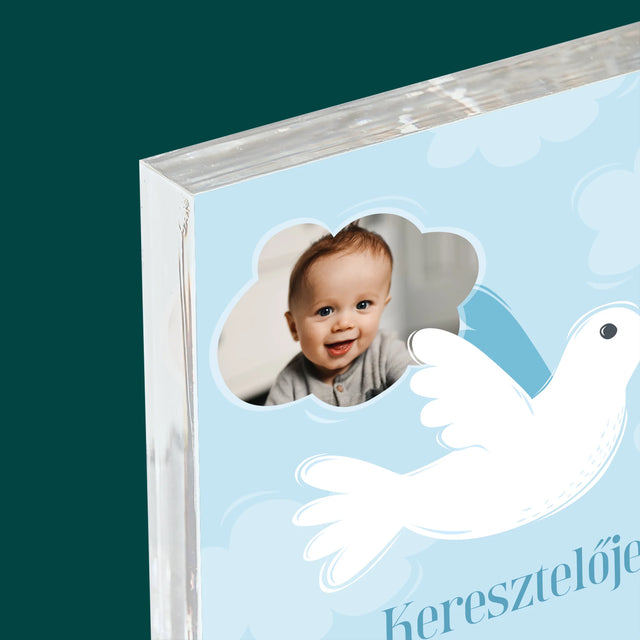 Fotó És Felirat: Keresztelői Emlék Galamb - Akrilüveg