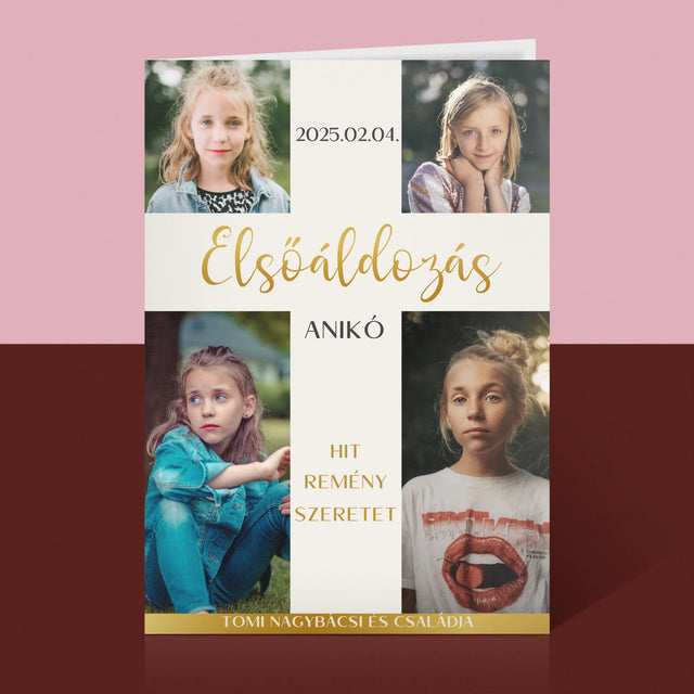 Fotókollázs: Elsőáldozás, Kereszt - Üdvözlőlap