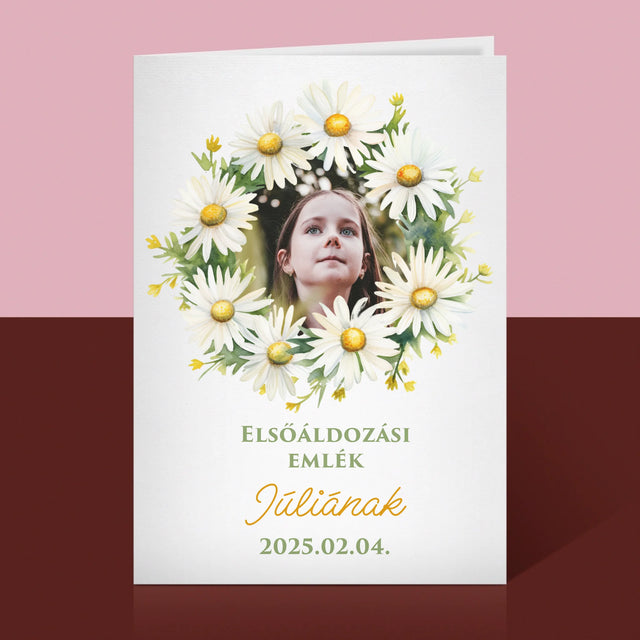 Fotó És Felirat: Elsőáldozási Emlék, Százszorszép  - Üdvözlőlap
