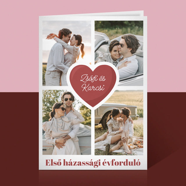 Fotókollázs: Első Évforduló Szív - Üdvözlőlap