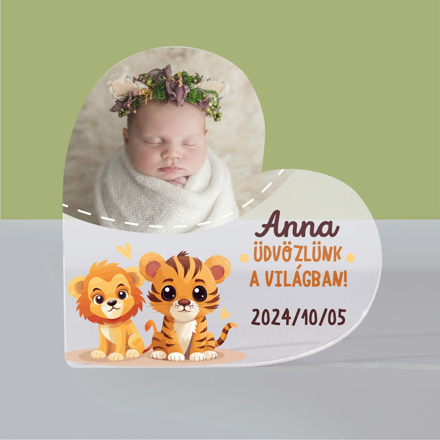 Fotó És Felirat: Üdvözlünk A Világban - Akrilüveg Szív
