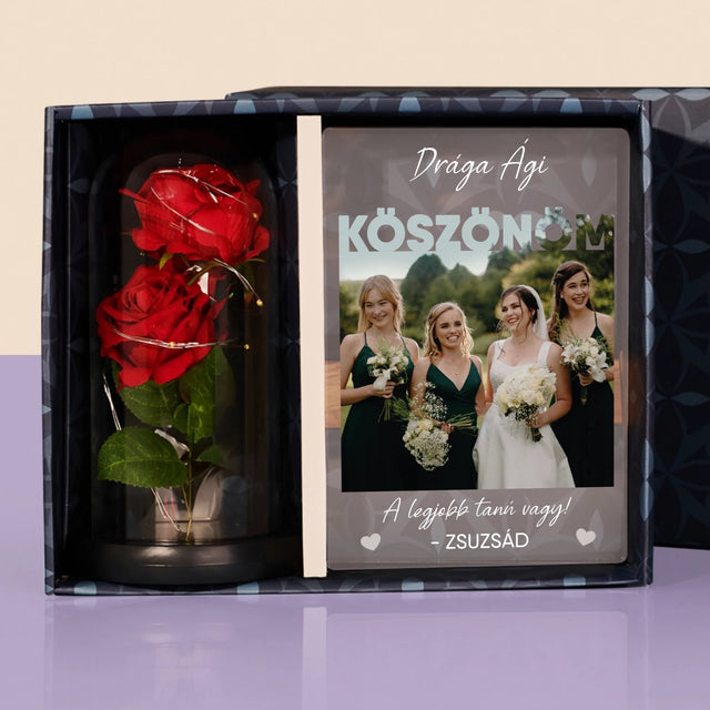 Fotó És Felirat: A Legjobb Tanú Vagy - Ajándékkészlet Üvegre Nyomtatott Képpel És Örök Rózsával