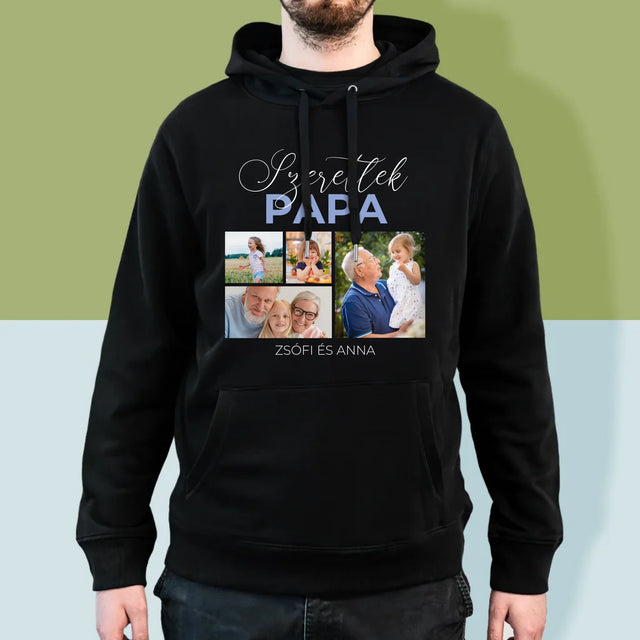 Fotókollázs: Szeretünk Papa - Férfi Kapucnis Pulóver 